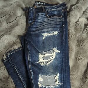 American Eagle Outfitters Women's Ripped Dark Blue Skinny Jeans